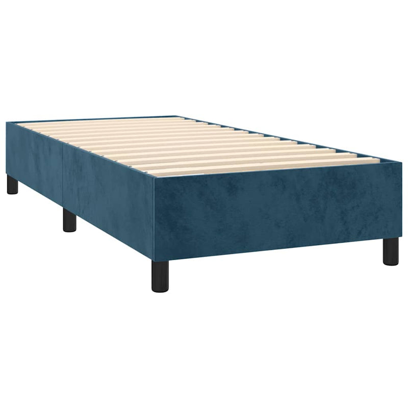 Pat box spring cu saltea, albastru închis, 90x200 cm, catifea