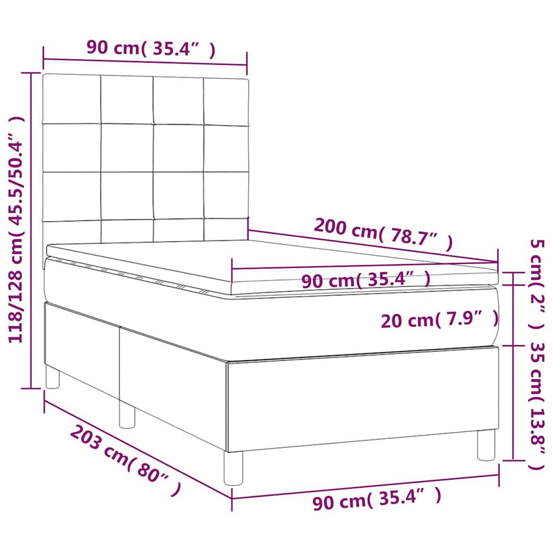 Pat box spring cu saltea, albastru închis, 90x200 cm, catifea