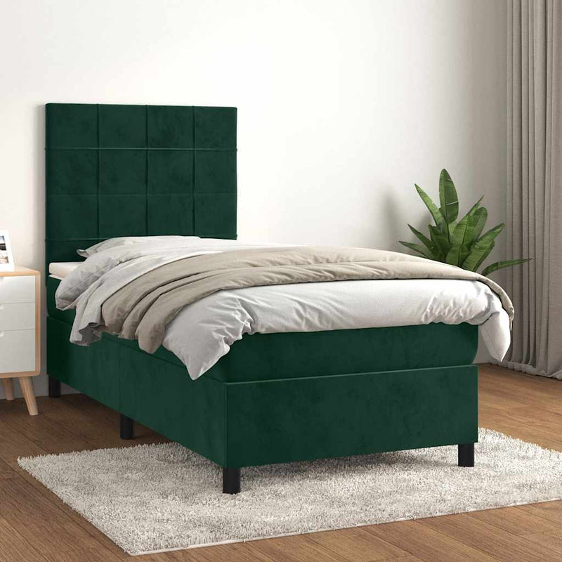 Pat box spring cu saltea, verde închis, 100x200 cm, catifea