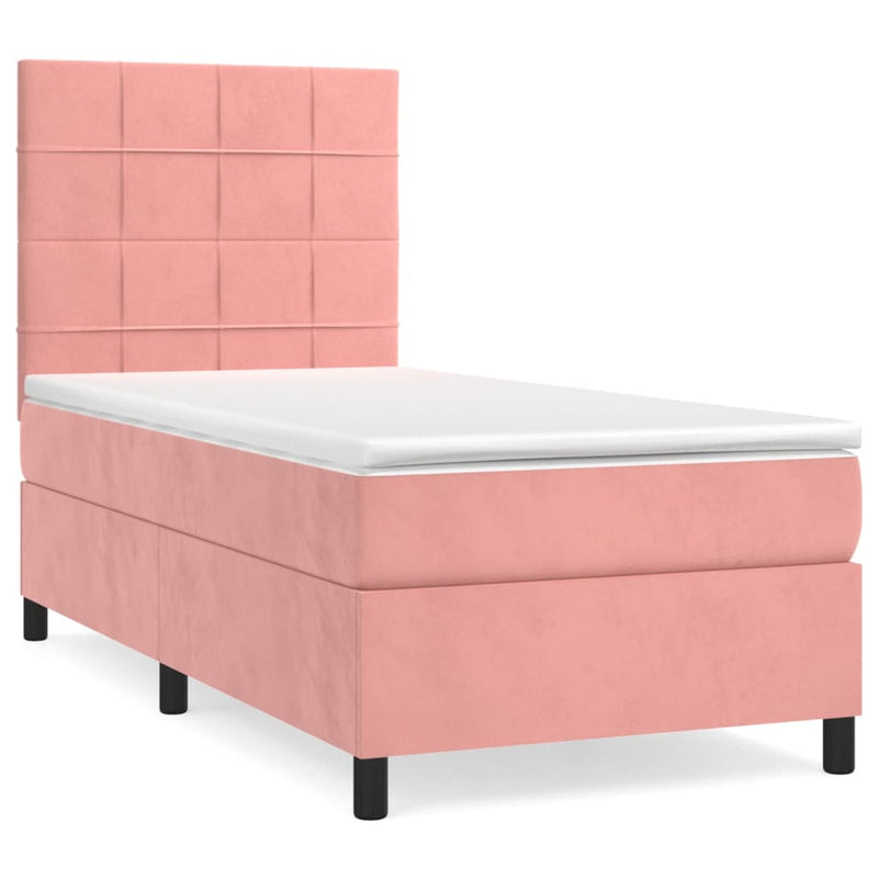 Pat box spring cu saltea, roz, 100x200 cm, catifea