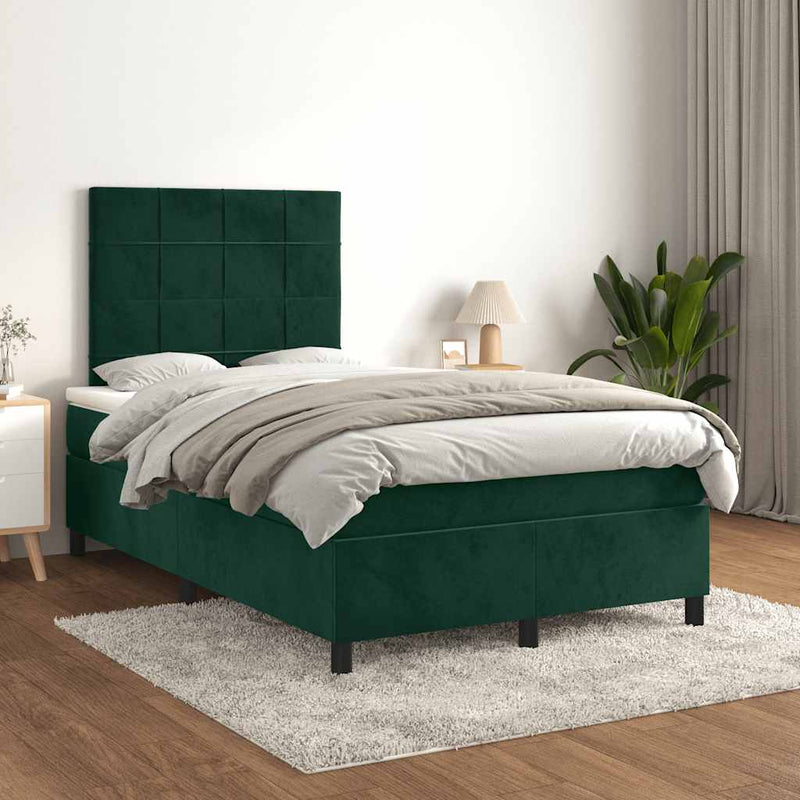 Pat box spring cu saltea, verde închis, 120x200 cm, catifea
