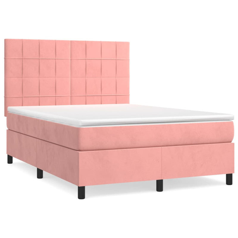 Pat box spring cu saltea, roz, 140x190 cm, catifea