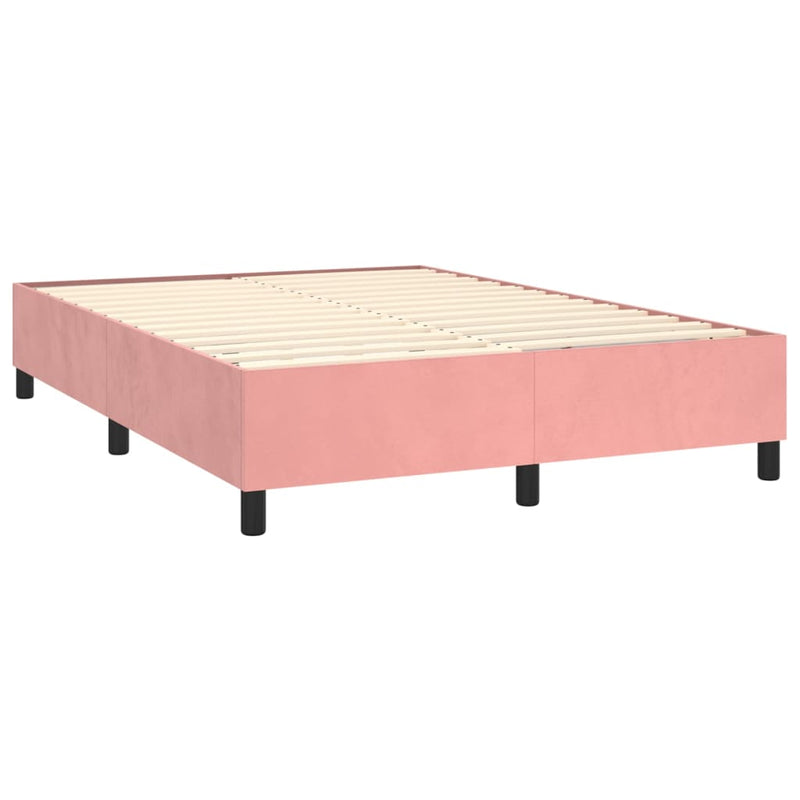 Pat box spring cu saltea, roz, 140x190 cm, catifea