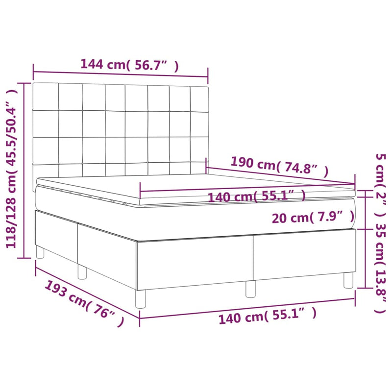 Pat box spring cu saltea, roz, 140x190 cm, catifea