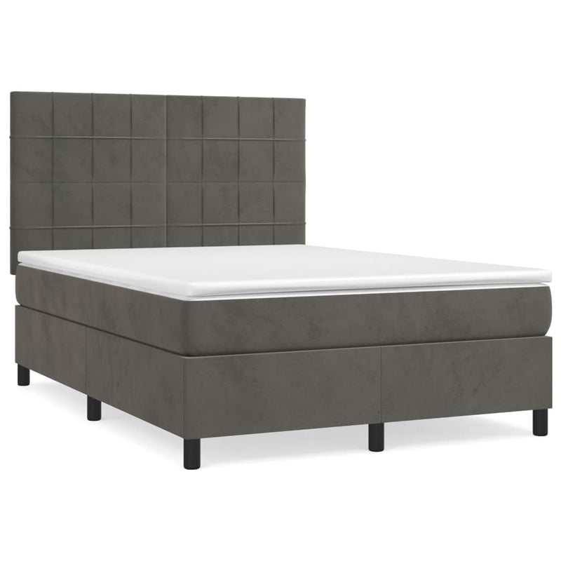 Pat box spring cu saltea, gri închis, 140x200 cm, catifea