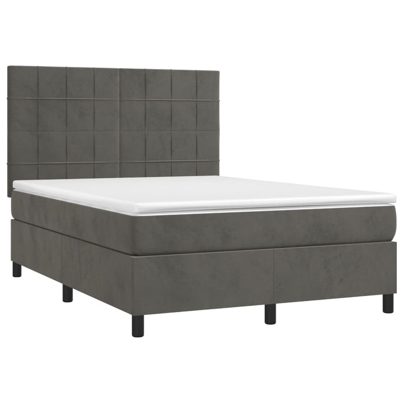 Pat box spring cu saltea, gri închis, 140x200 cm, catifea