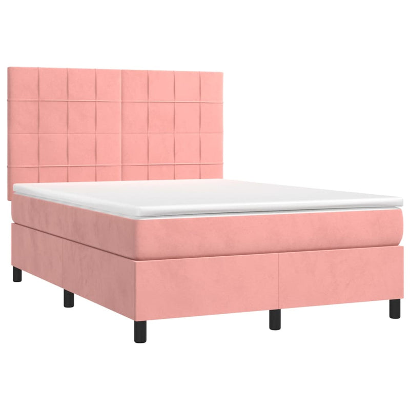 Pat box spring cu saltea, roz, 140x200 cm, catifea