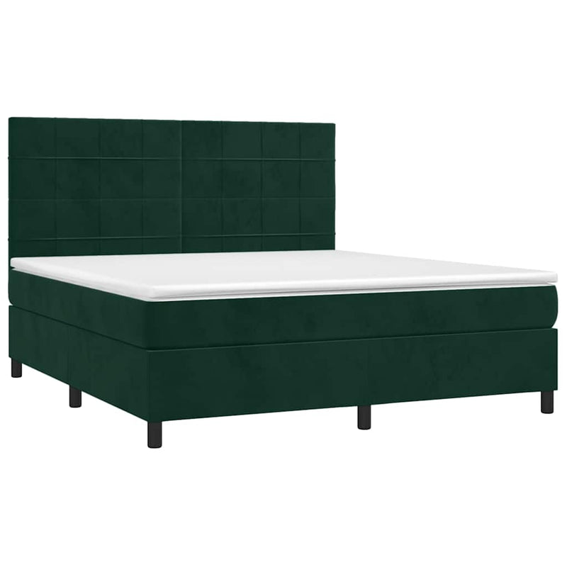 Pat box spring cu saltea, verde închis, 160x200 cm, catifea