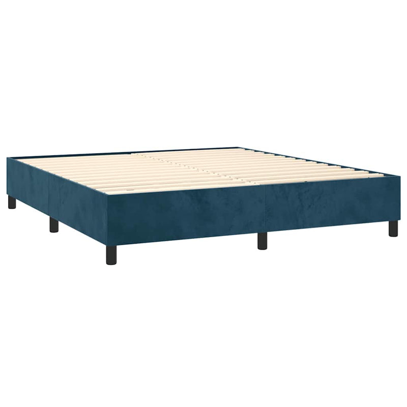 Pat box spring cu saltea, albastru închis, 160x200 cm, catifea