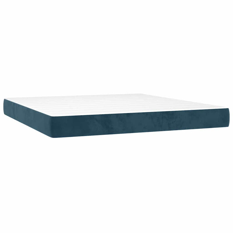 Pat box spring cu saltea, albastru închis, 160x200 cm, catifea
