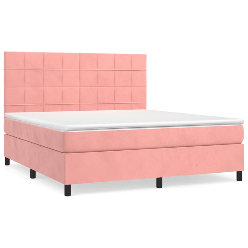 Pat box spring cu saltea, roz, 160x200 cm, catifea