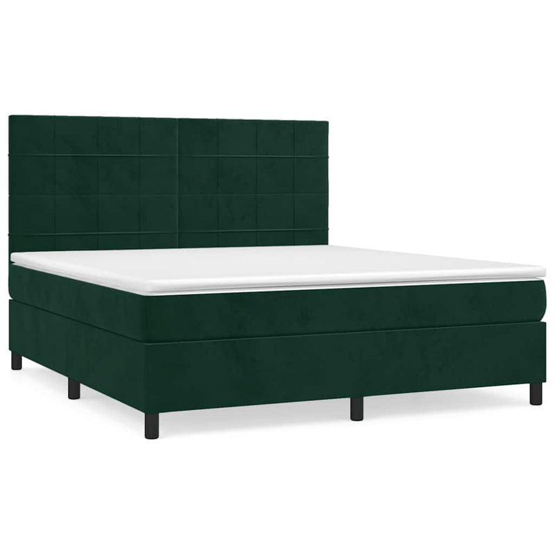 Pat box spring cu saltea, verde închis, 180x200 cm, catifea