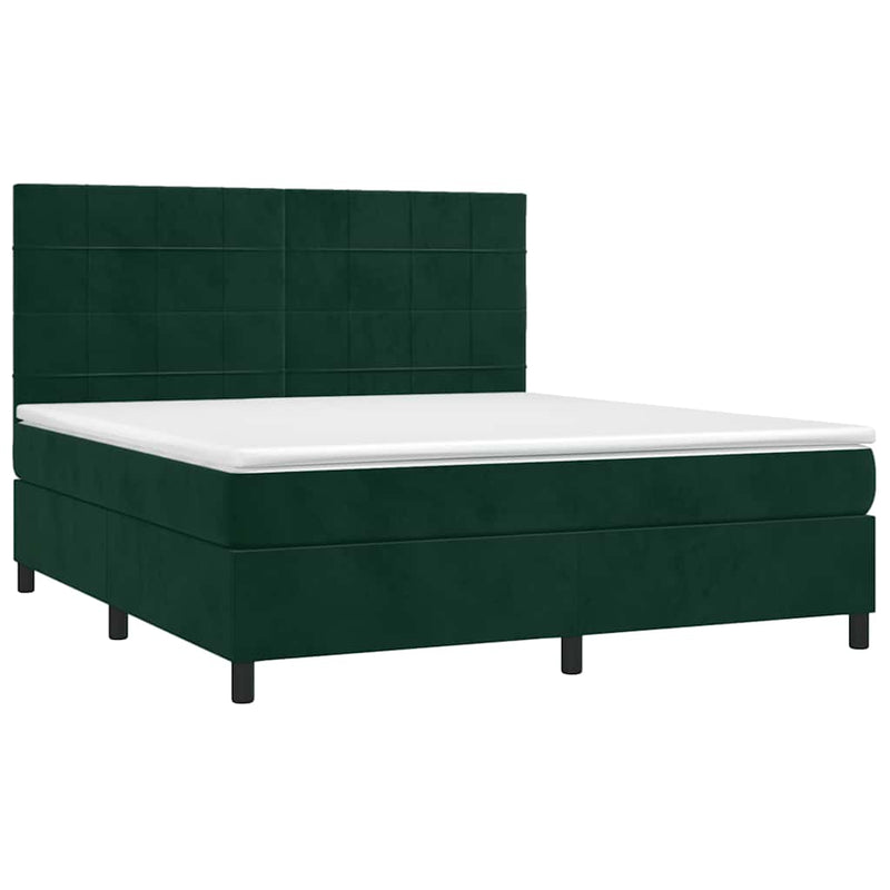 Pat box spring cu saltea, verde închis, 180x200 cm, catifea