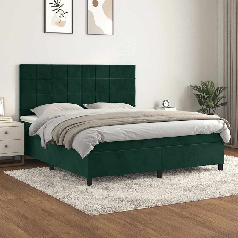 Pat box spring cu saltea, verde închis, 180x200 cm, catifea