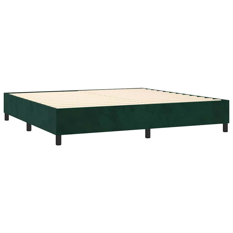 Pat box spring cu saltea, verde închis, 200x200 cm, catifea