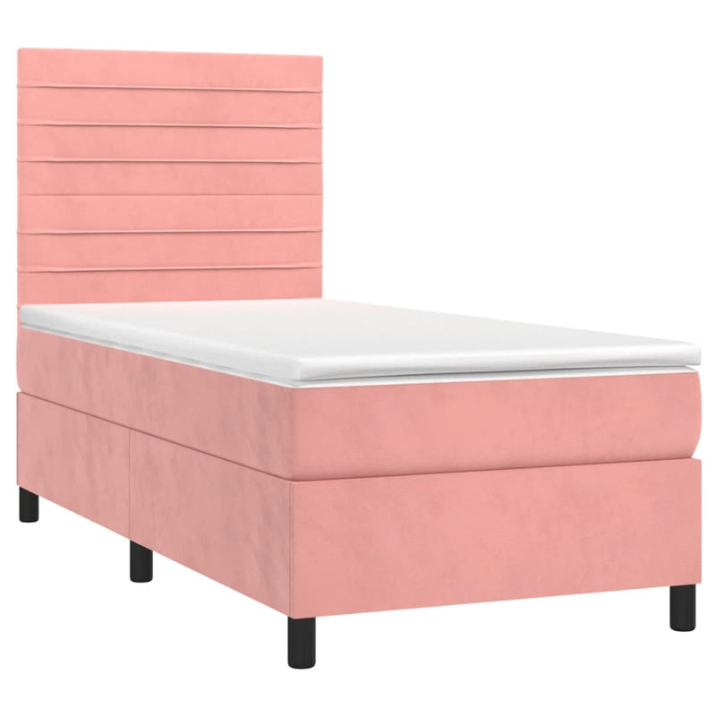Pat box spring cu saltea, roz, 100x200 cm, catifea
