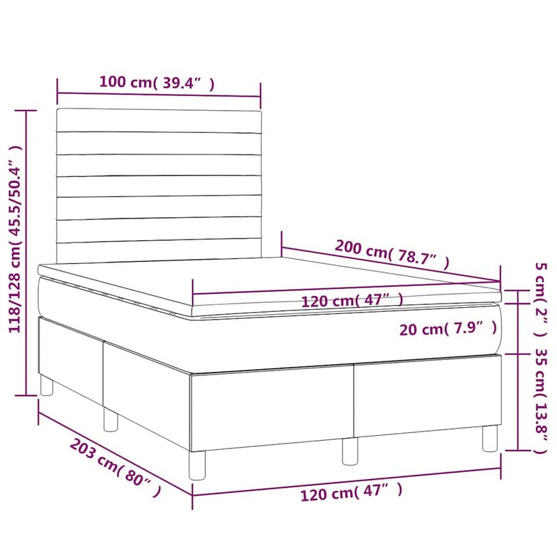 Pat box spring cu saltea, verde închis, 120x200 cm, catifea
