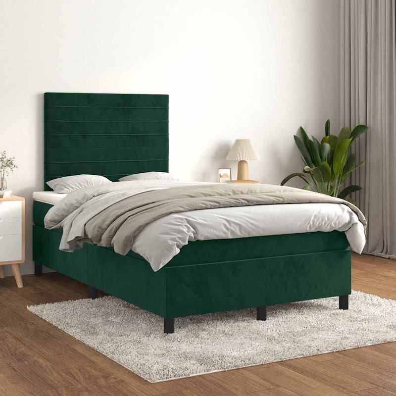 Pat box spring cu saltea, verde închis, 120x200 cm, catifea