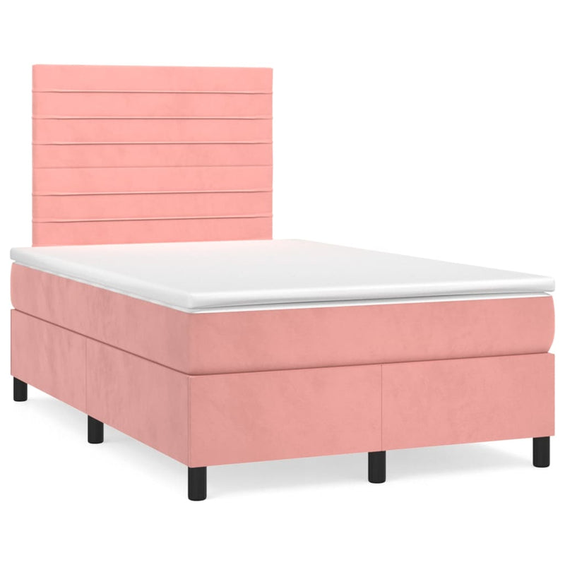 Pat box spring cu saltea, roz, 120x200 cm, catifea