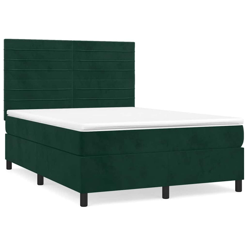 Pat box spring cu saltea, verde închis, 140x190 cm, catifea