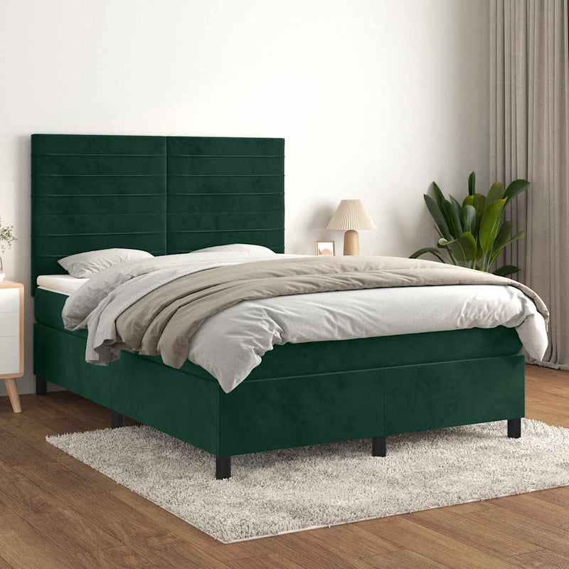 Pat box spring cu saltea, verde închis, 140x190 cm, catifea