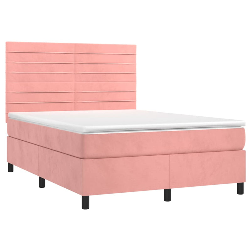 Pat box spring cu saltea, roz, 140x190 cm, catifea
