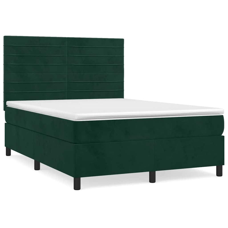 Pat box spring cu saltea, verde închis, 140x200 cm, catifea