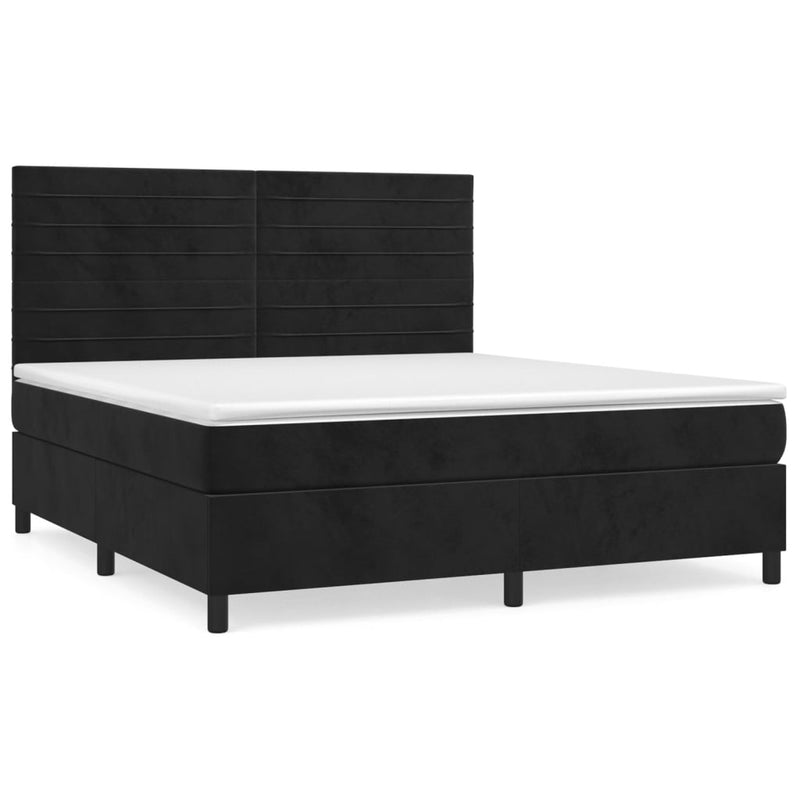 Pat box spring cu saltea, negru, 160x200 cm, catifea