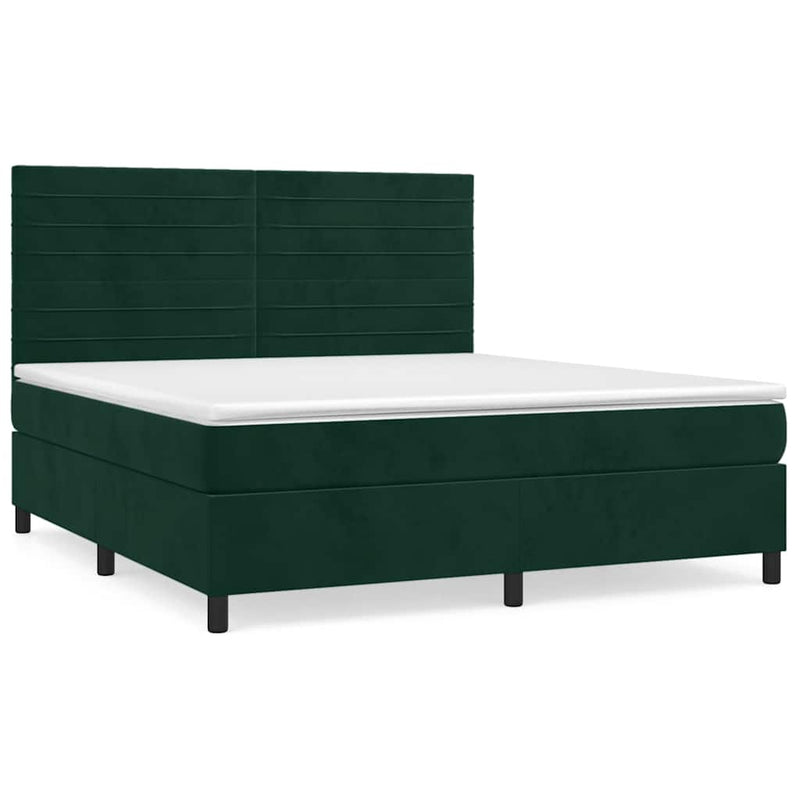 Pat box spring cu saltea, verde închis, 160x200 cm, catifea