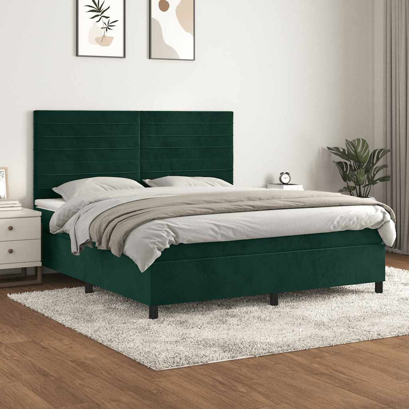 Pat box spring cu saltea, verde închis, 160x200 cm, catifea