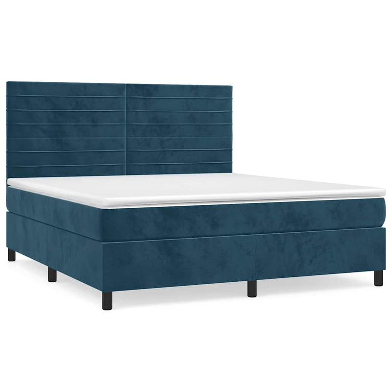 Pat box spring cu saltea, albastru închis, 160x200 cm, catifea