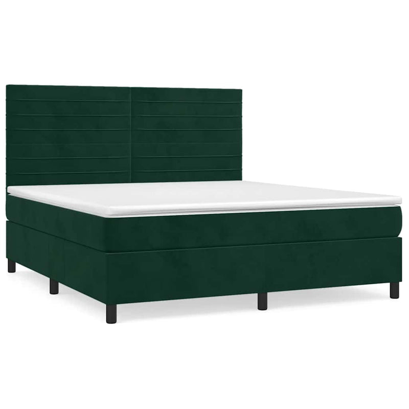 Pat box spring cu saltea, verde închis, 180x200 cm, catifea
