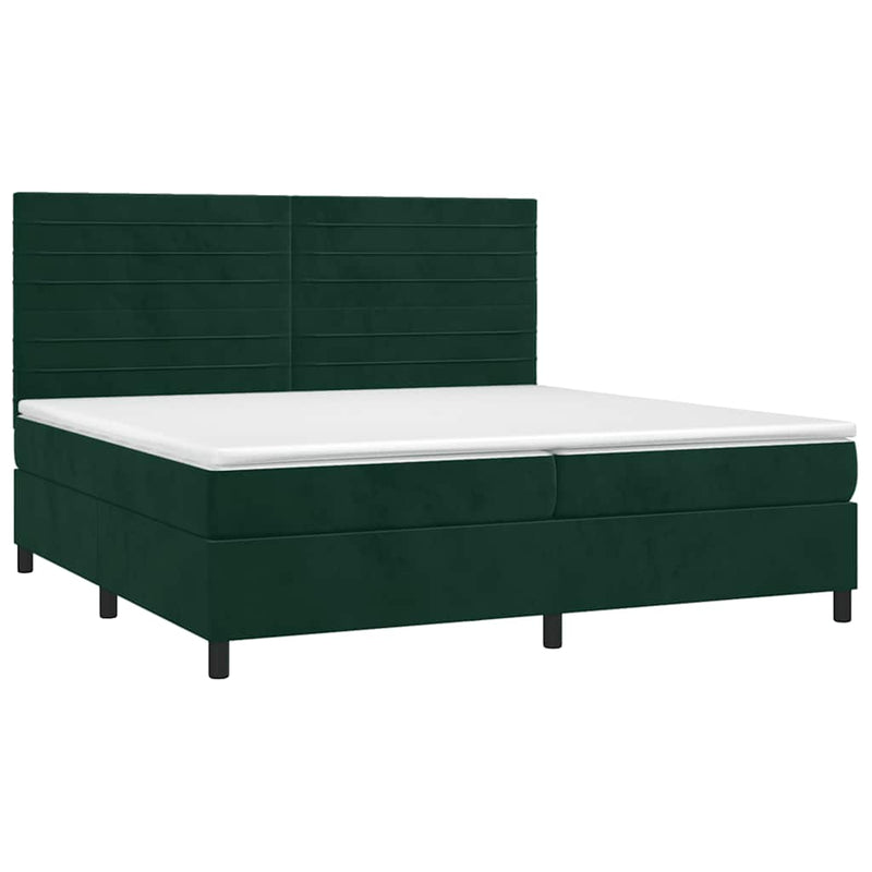 Pat box spring cu saltea, verde închis, 200x200 cm, catifea