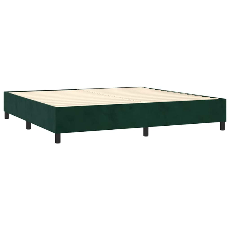 Pat box spring cu saltea, verde închis, 200x200 cm, catifea