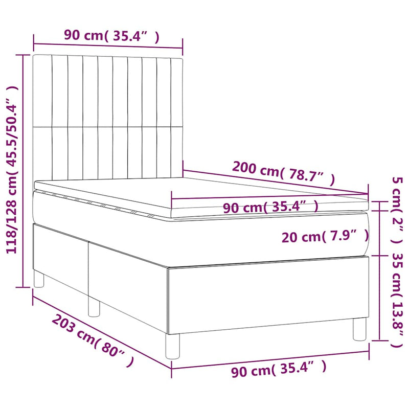 Pat box spring cu saltea, verde închis, 90x200 cm, catifea