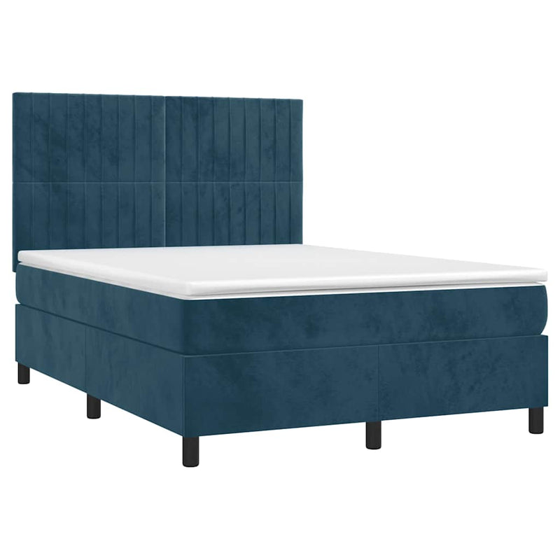 Pat box spring cu saltea, albastru închis, 140x190 cm, catifea