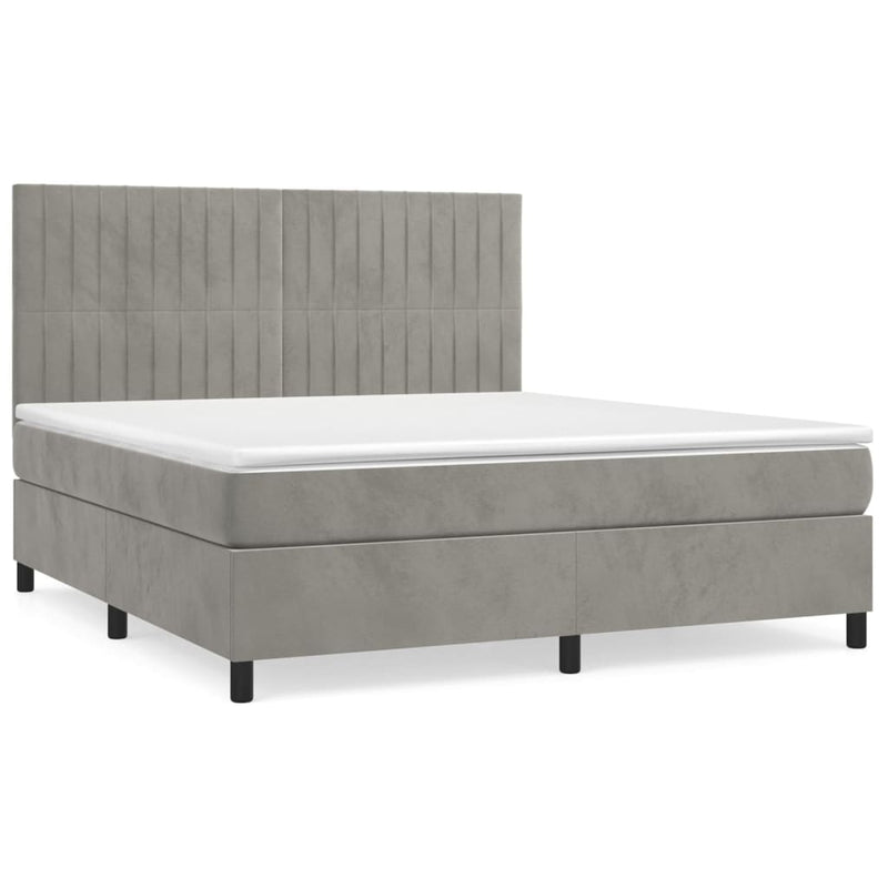 Pat box spring cu saltea, gri deschis, 140x200 cm, catifea