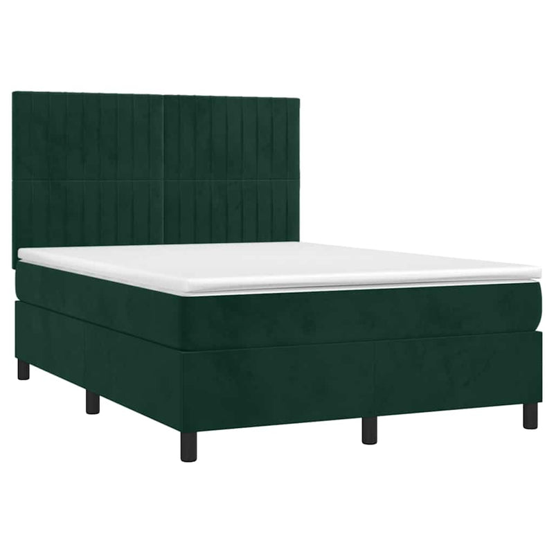 Pat box spring cu saltea, verde închis, 140x200 cm, catifea