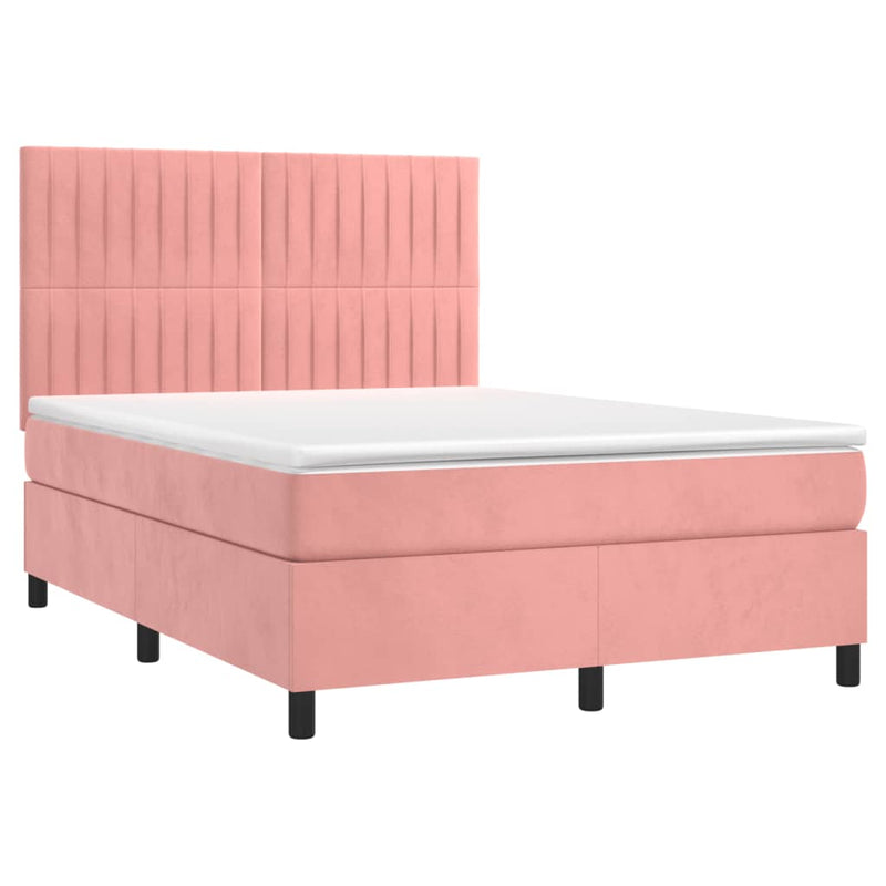 Pat box spring cu saltea, roz, 140x200 cm, catifea