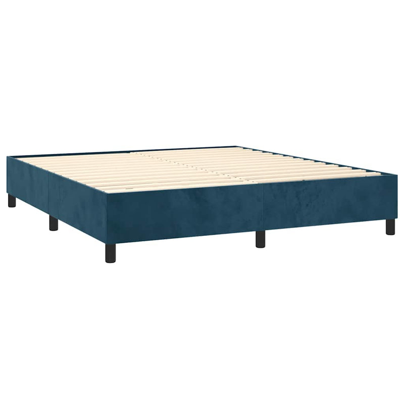 Pat box spring cu saltea, albastru închis, 160x200 cm, catifea