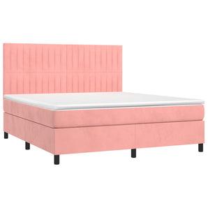 Pat box spring cu saltea, roz, 160x200 cm, catifea