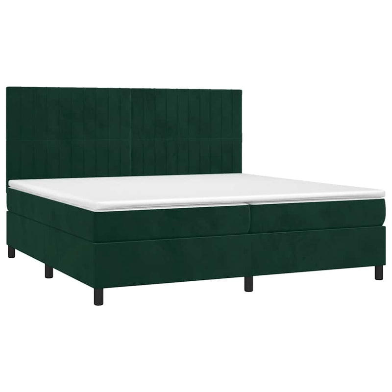 Pat box spring cu saltea, verde închis, 200x200 cm, catifea