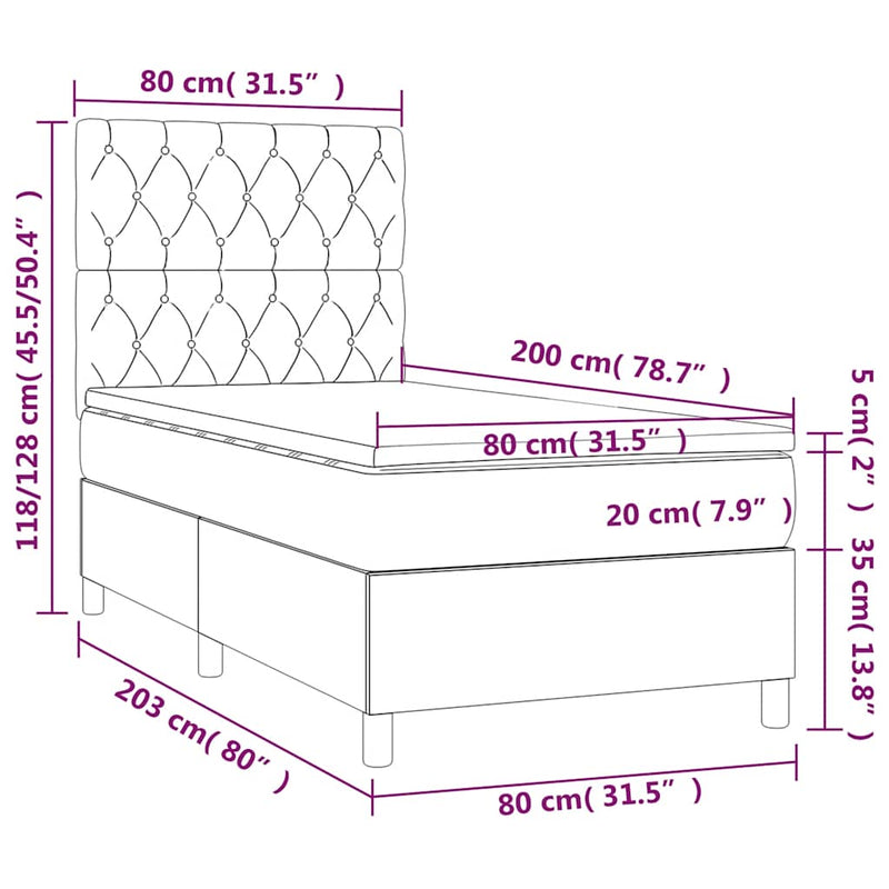 Pat box spring cu saltea, albastru închis, 80x200 cm, catifea