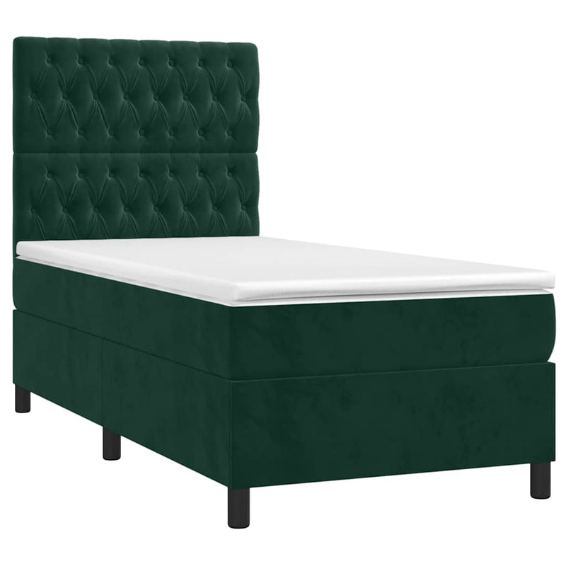 Pat box spring cu saltea, verde închis, 90x190 cm, catifea