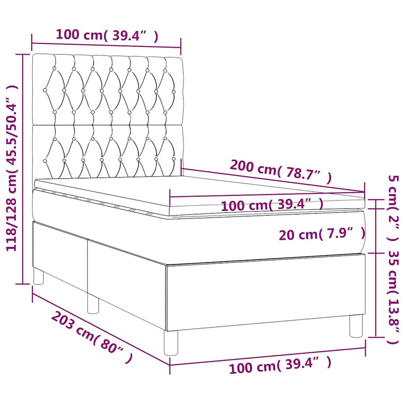 Pat box spring cu saltea, albastru închis, 100x200 cm, catifea
