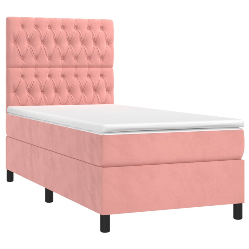 Pat box spring cu saltea, roz, 100x200 cm, catifea