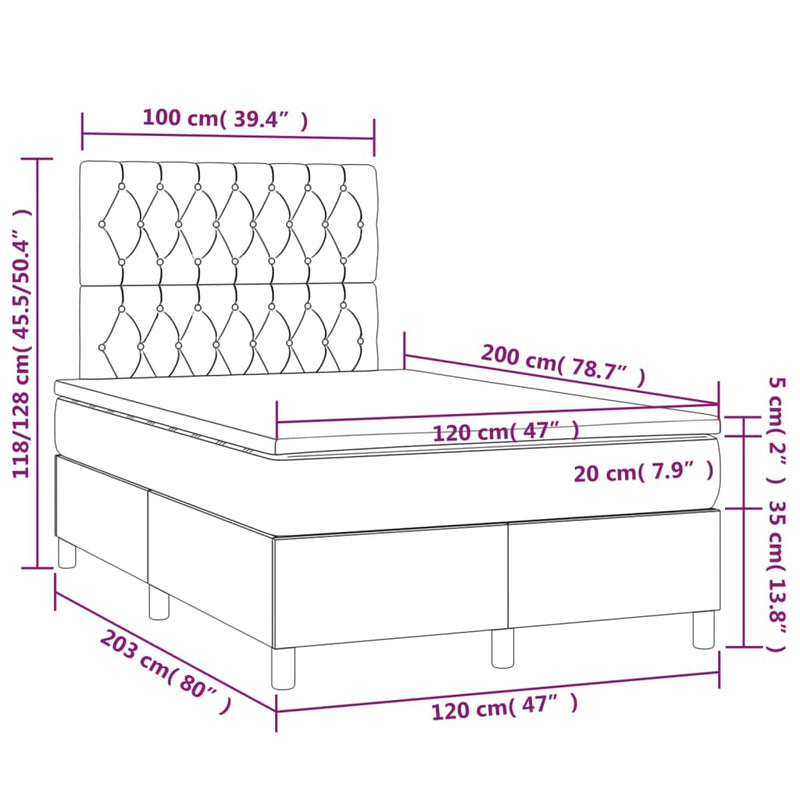 Pat box spring cu saltea, negru, 120x200 cm, catifea