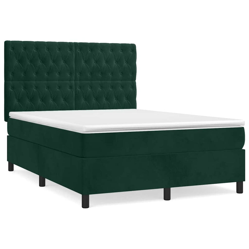 Pat box spring cu saltea, verde închis, 140x200 cm, catifea