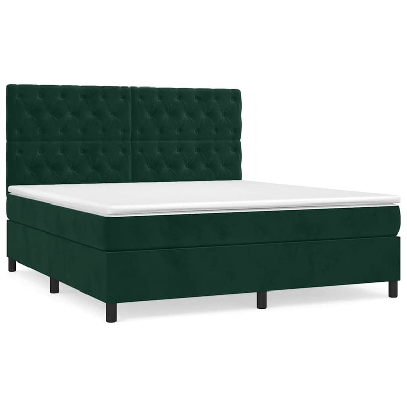 Pat box spring cu saltea, verde închis, 160x200 cm, catifea