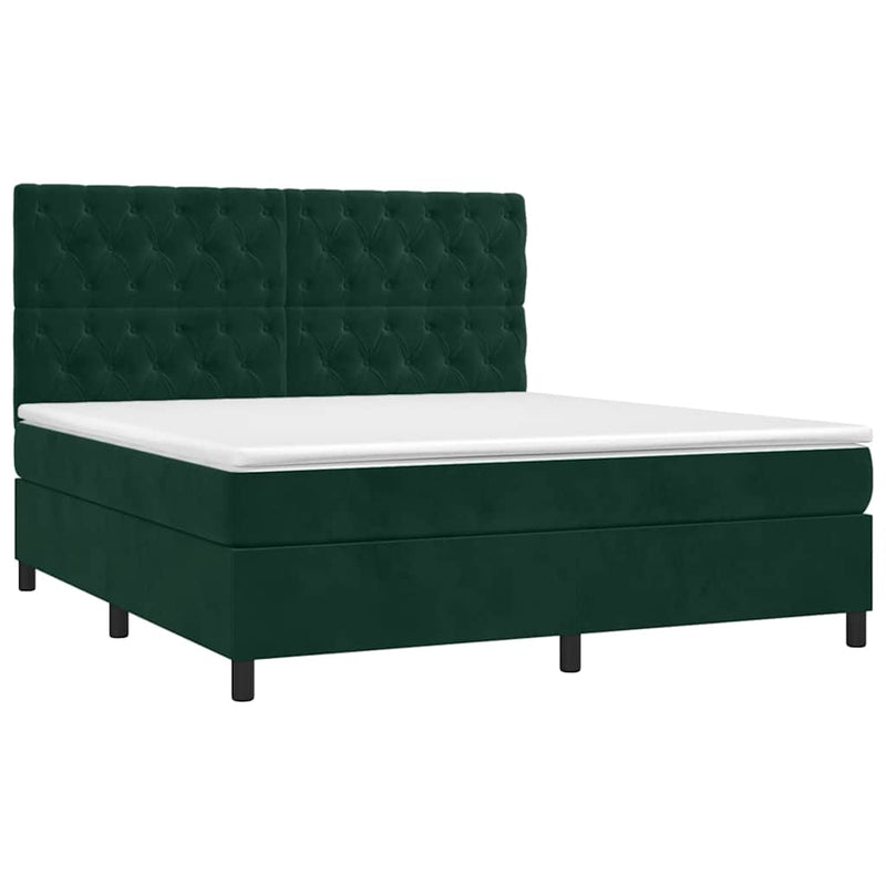 Pat box spring cu saltea, verde închis, 160x200 cm, catifea